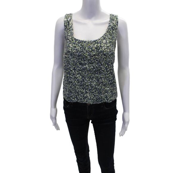 Bill Blass Tops - Bill Blass Womens Sequined Lined Round Neck Tank Top Blouse Green Size M